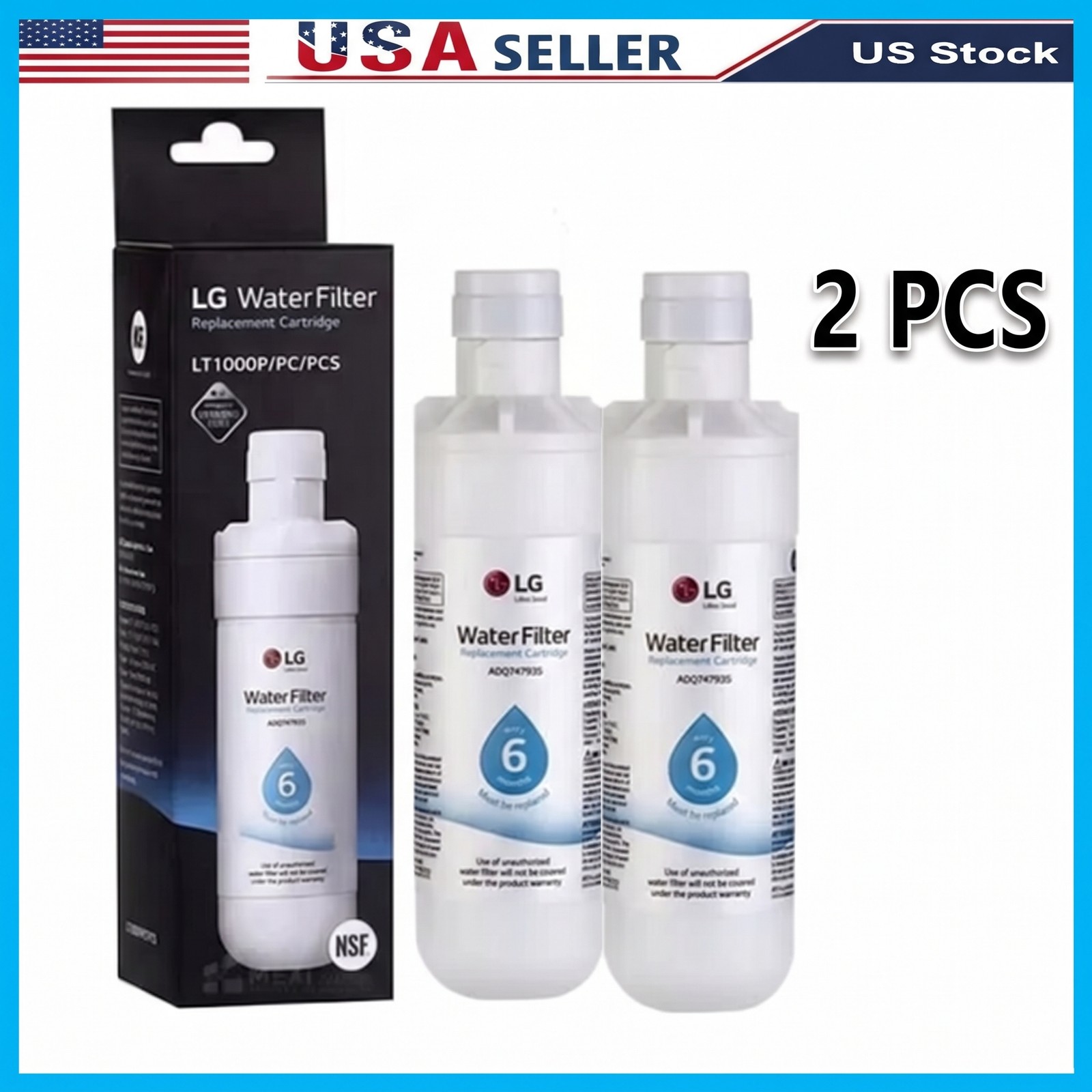 2 Pack LG LT1000P Refresh Refrigerator Ice Water Filter ADQ747935 GF-D706BSL USA 2 Pack LG LT1000P Refresh Refrigerator Ice Water Filter ADQ747935 GF-D706BSL USA