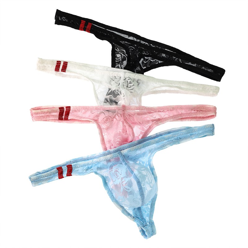 4 Pack Lot Sexy Men\'s Low Rise Lace Underwear Thongs G string Briefs Underpants