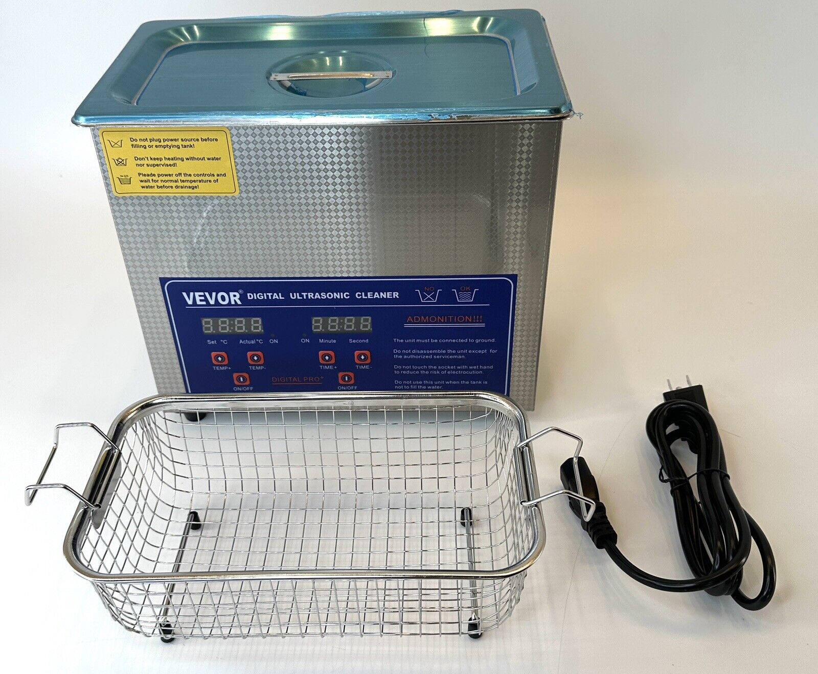 Vevor 3L Ultrasonic Cleaner With Digital Timer And Heater Corded Model MH-020S
