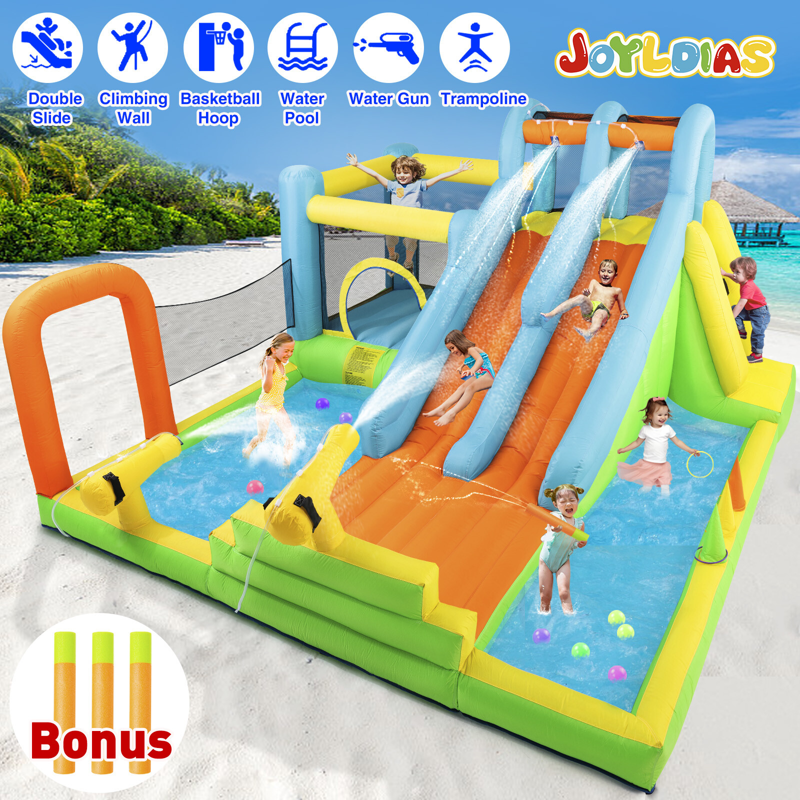 6IN1 Kid Inflatable Water Double Slide Bounce House Splash Pool Backyard Outdoor 6IN1 Kid Inflatable Water Double Slide Bounce House Splash Pool Backyard Outdoor