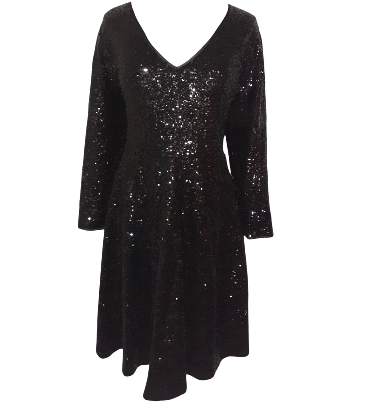 NEW TORRID Plus Size 2 2X A-Line Dress Black Sequins Long Sleeve Stretch Knit NEW TORRID Plus Size 2 2X A-Line Dress Black Sequins Long Sleeve Stretch Knit