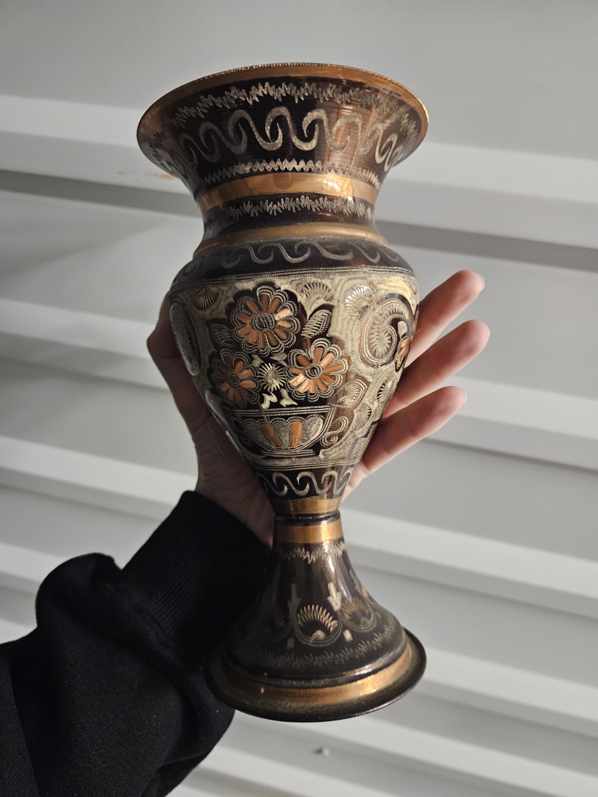 Vintage Turkish Copper Vase Hand Made In Turkey Etched & Painted Vintage Turkish Copper Vase Hand Made In Turkey Etched & Painted