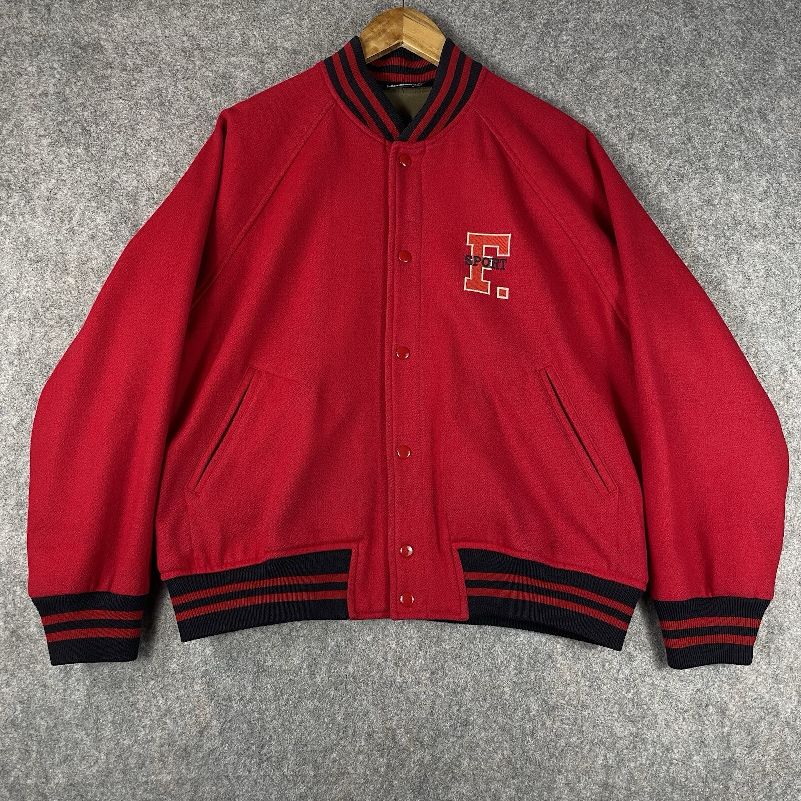 Vintage Faconnable Albert Goldberg Letterman Jacket Mens Small Red Wool 90s Snap