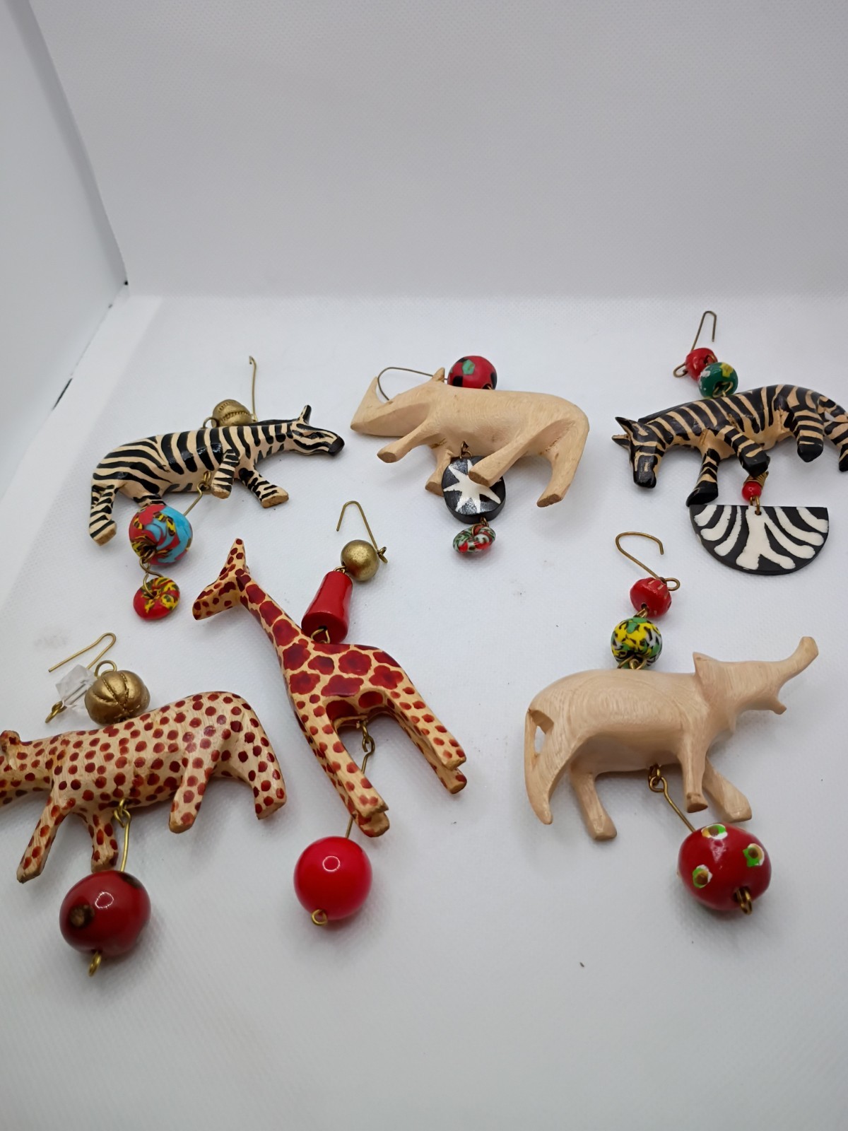 Hand-carved African Safari Animals Wooden Ornaments 6 Hand-carved African Safari Animals Wooden Ornaments 6