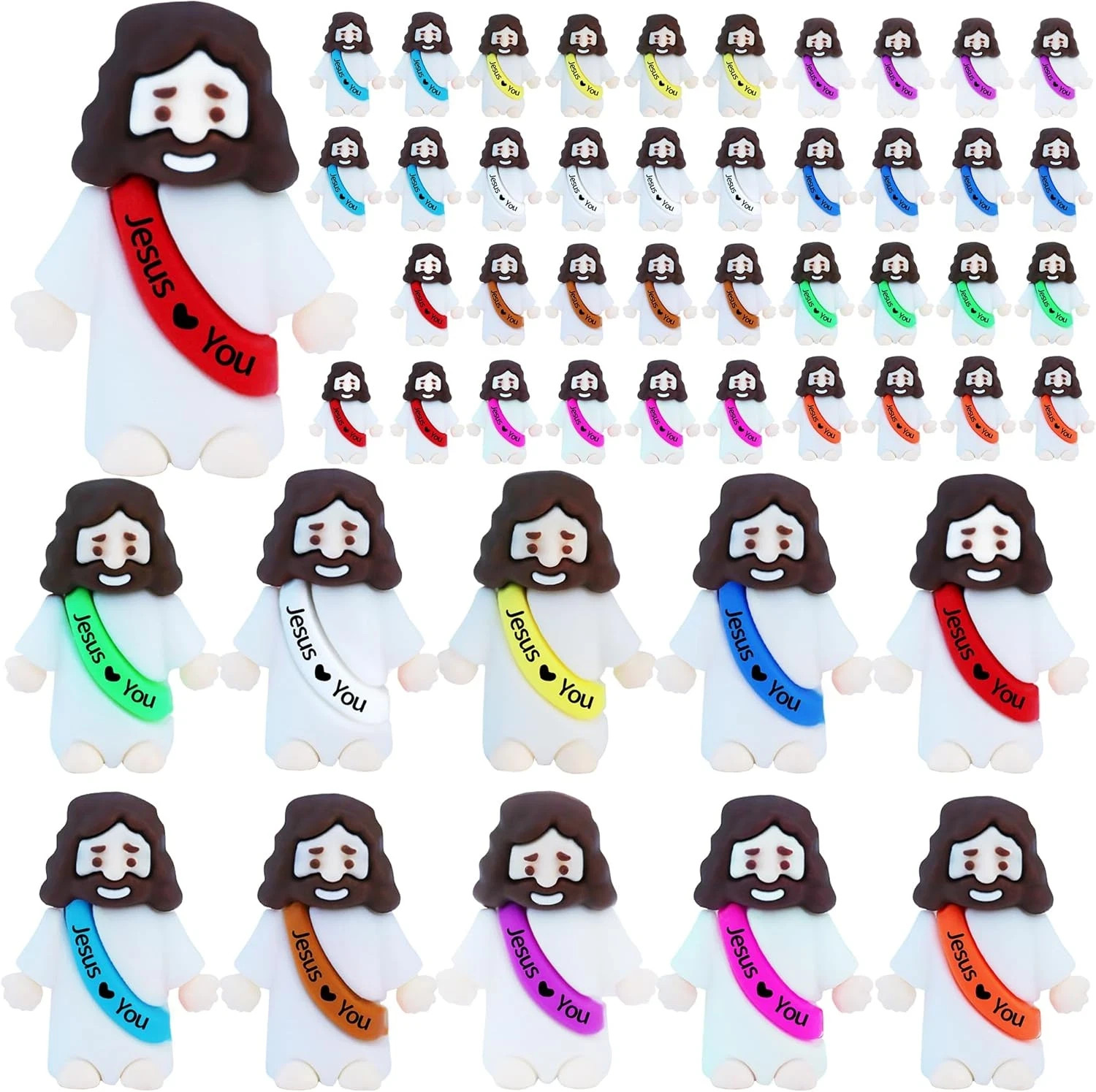 50 Pcs Little Jesus Figures– Rubber Mini Jesus Figurines in Bulk Christian Doll