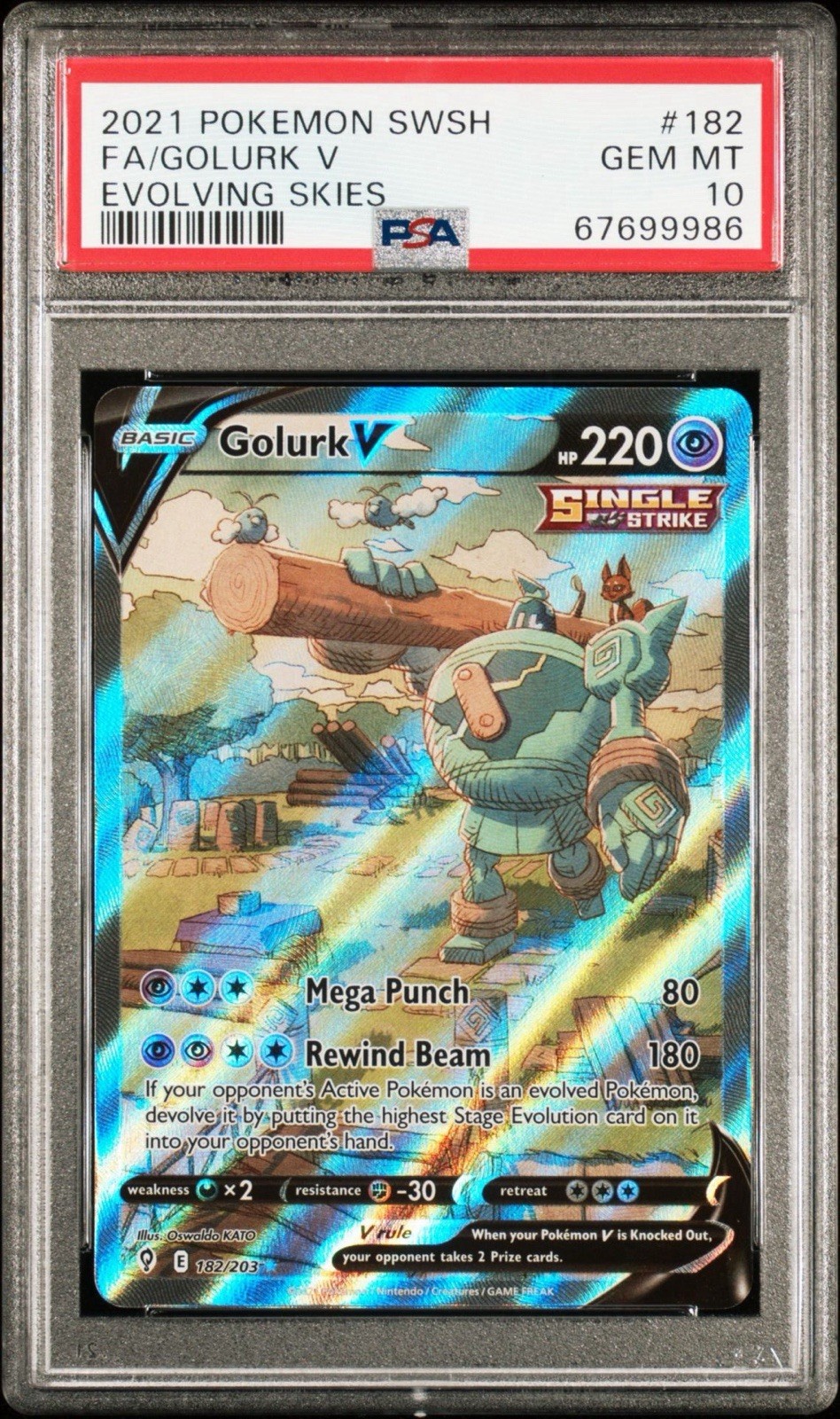 Pokemon 2021 Evolving Skies Golurk V 182/203 Alt Full Art Holo PSA 10 Pokemon 2021 Evolving Skies Golurk V 182/203 Alt Full Art Holo PSA 10
