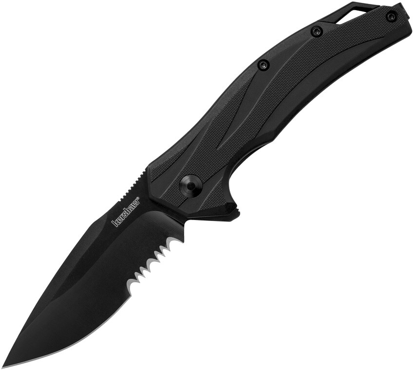 Kershaw Lateral Linerlock A/O Black GFN Folding Serrated 8Cr13 Knife 1645BLKST