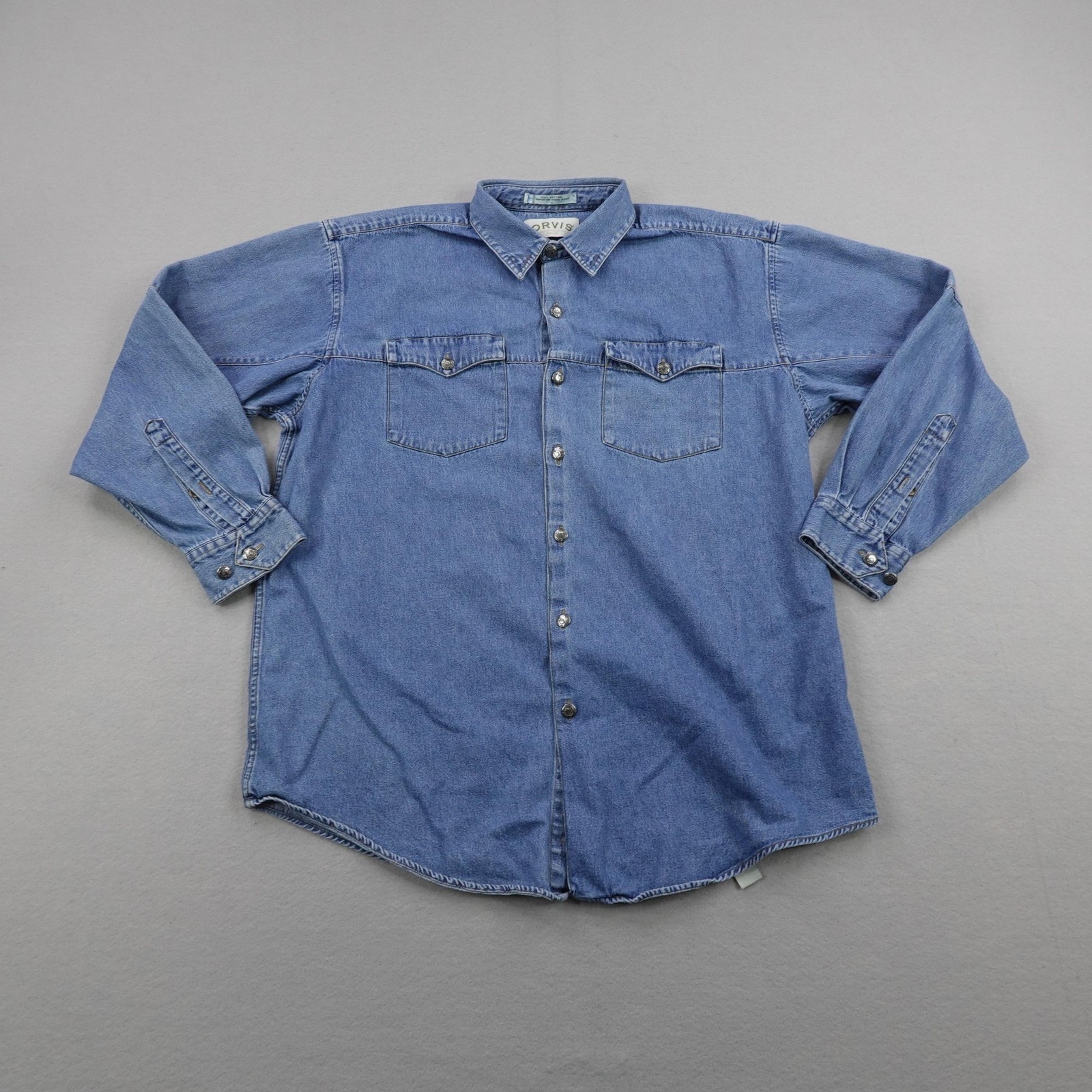 Vintage Orvis Shirt Mens Large Blue Denim Jean Field Utility Button Up Fishing