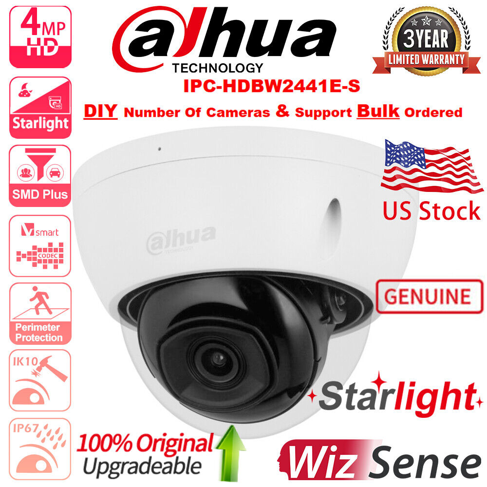 US Stock Dahua 4MP Starlight Wizsense IP Camera Mic IPC-HDBW2441E-S Outside Lot