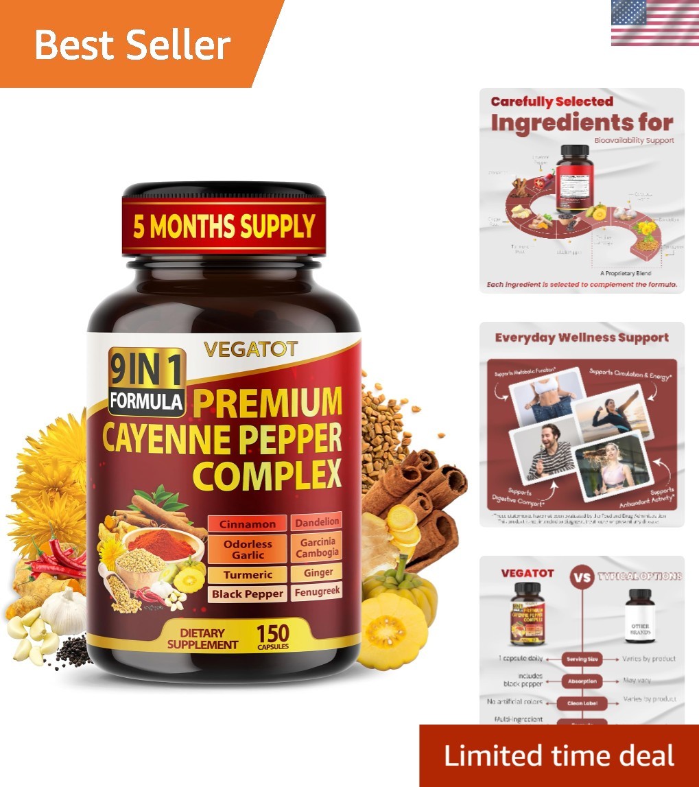 Organic Cayenne Pepper 9IN1 Complex 12,900Mg with Cinnamon, Ginger, Turmeric USA Organic Cayenne Pepper 9IN1 Complex 12,900Mg with Cinnamon, Ginger, Turmeric USA