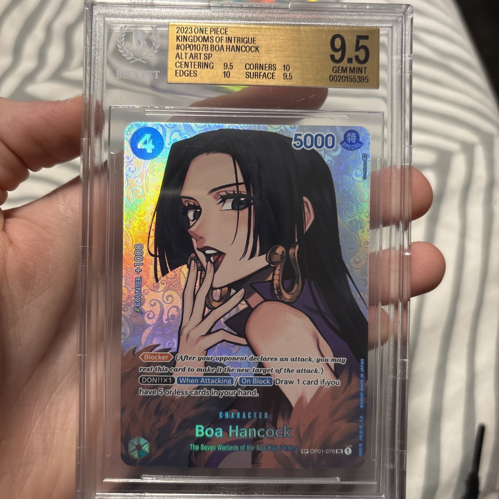 Bandai 2023 One Piece Kingdoms of Intrigue Boa Hancock SP Alt Art BGS 9.5 Bandai 2023 One Piece Kingdoms of Intrigue Boa Hancock SP Alt Art BGS 9.5