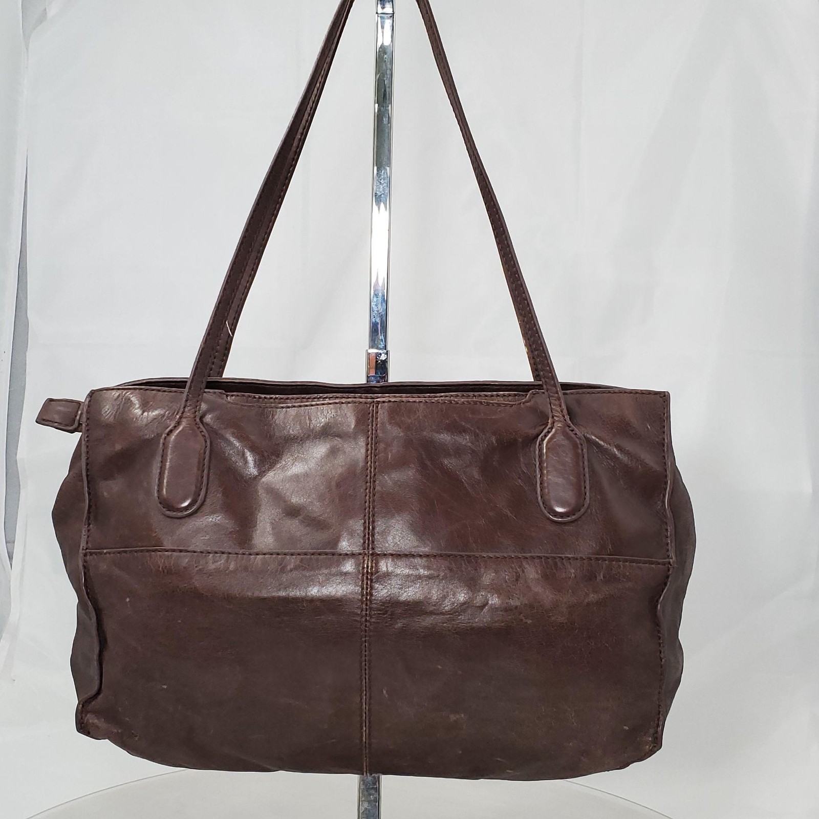 Hobo International Frair Brown Leather Tote Bag Medium Zip Pockets Satchel