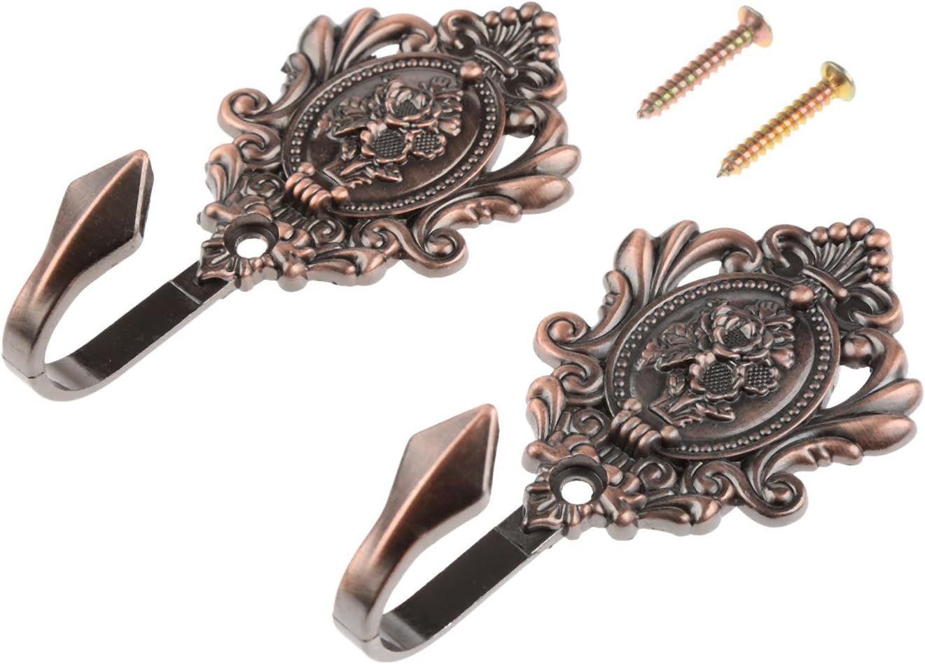 Curtain Tiebacks Small Lightweight Hooks, Vintage Red Copper Rose Pattern