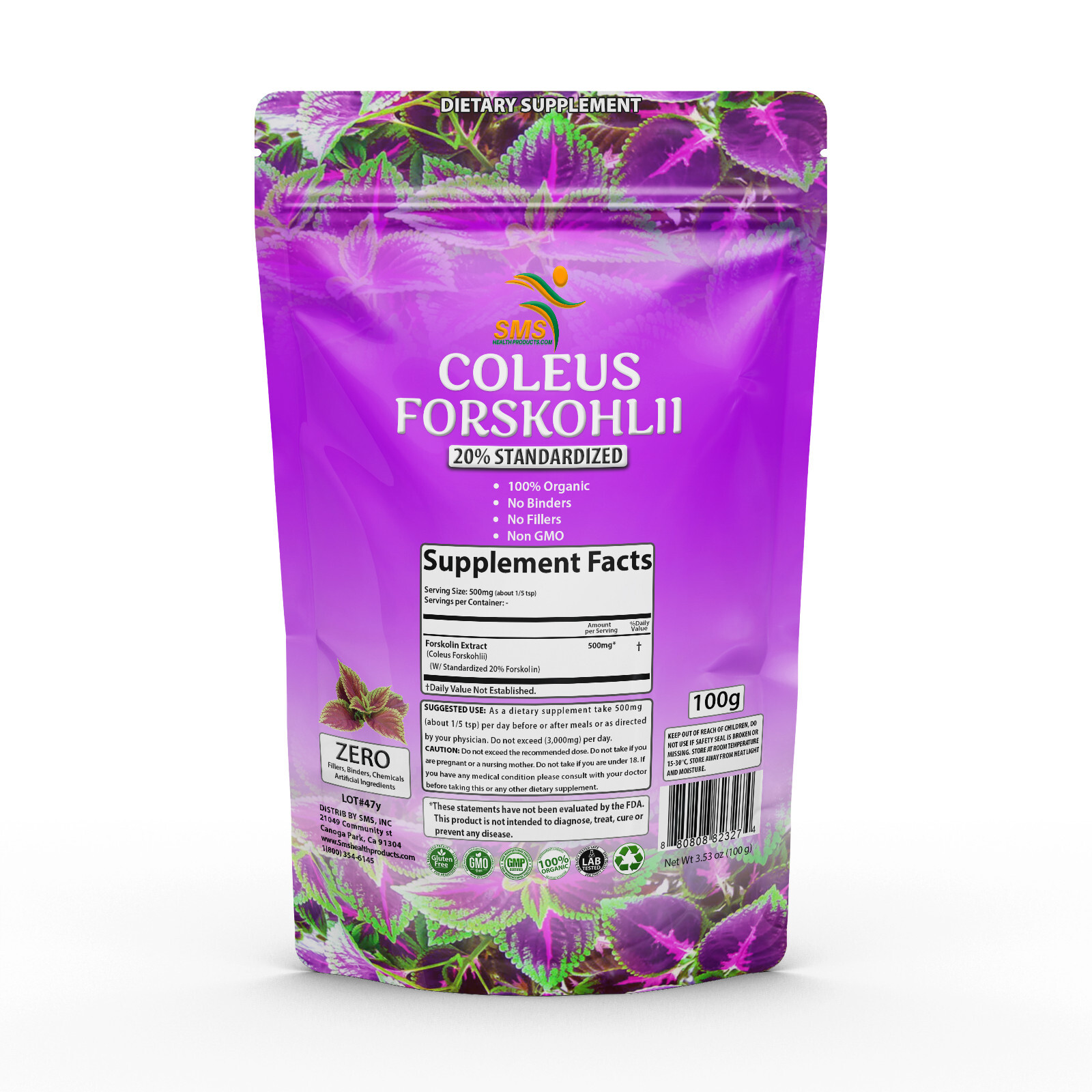PURE Forskolin Extract Powder Coleus Forskohlii Organic Supplement 100G
