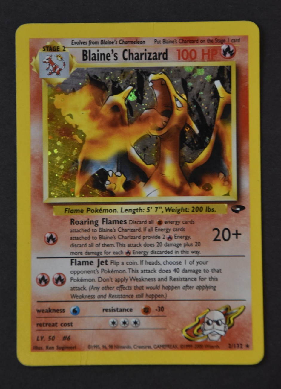 Rare 2000 Blaine's Charizard Holo Pokemon Card 2/132 Gym Challenge Rare 2000 Blaine's Charizard Holo Pokemon Card 2/132 Gym Challenge