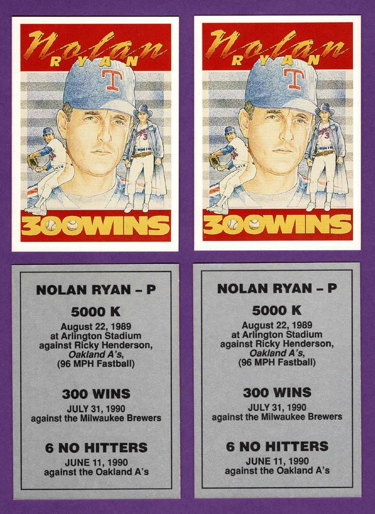 Group of 4 Nolan Ryan Texas Rangers 1990 300 Wins Oddball Art Card -- 