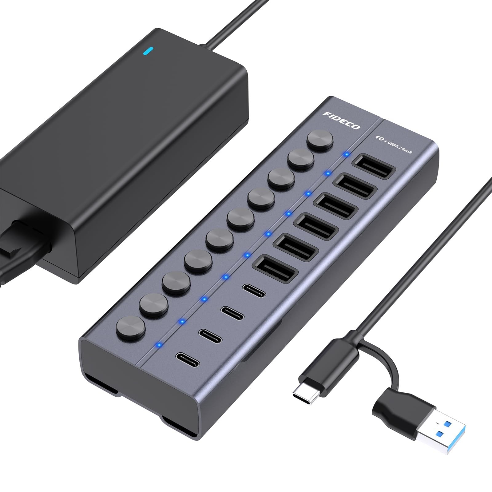 FIDECO 60W Powered USB Hub for Laptop and PC, 10-Port 10Gbps USB Splitter wit... FIDECO 60W Powered USB Hub for Laptop and PC, 10-Port 10Gbps USB Splitter wit...