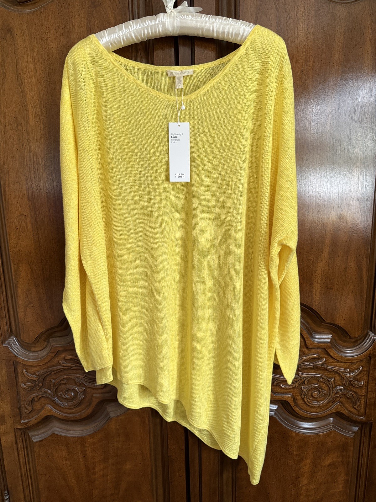 Eileen Fisher Melange Links Yellow Linen Asym Lightweight Sweater L L/G