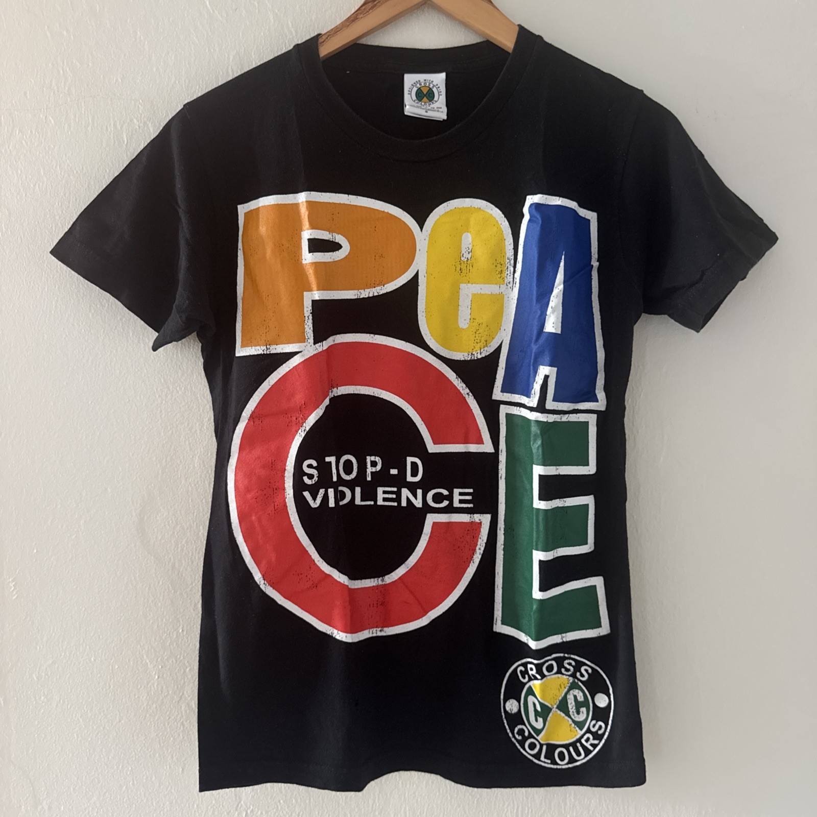 Vintage Cross Colours PEACE Stop-D the Violence Hip Hop Nation Men\'s SML Rap Tee