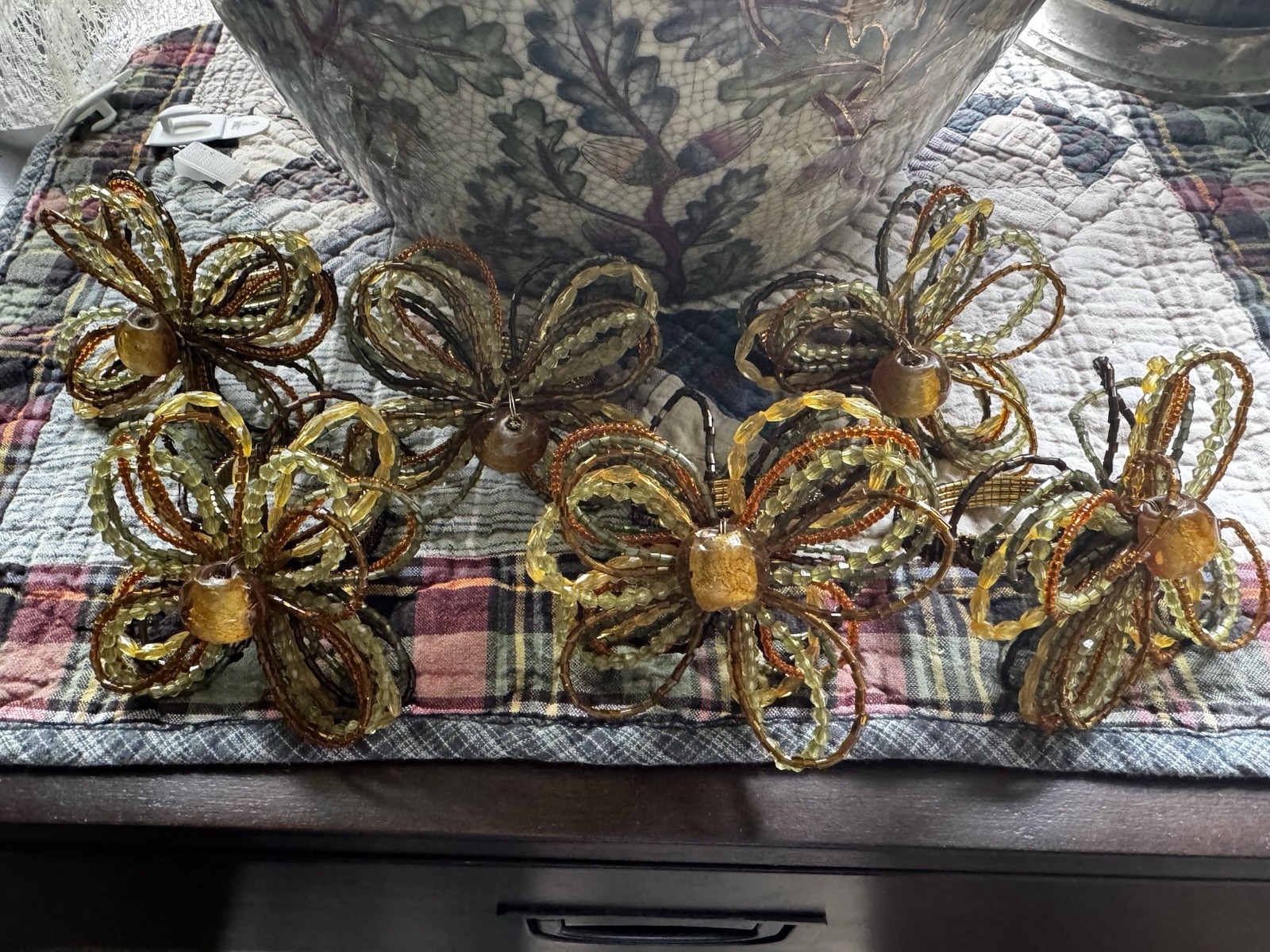 Pier One Bohemian Beaded Floral Napkin Rings Set of 6 Autumn Colors Pier One Bohemian Beaded Floral Napkin Rings Set of 6 Autumn Colors