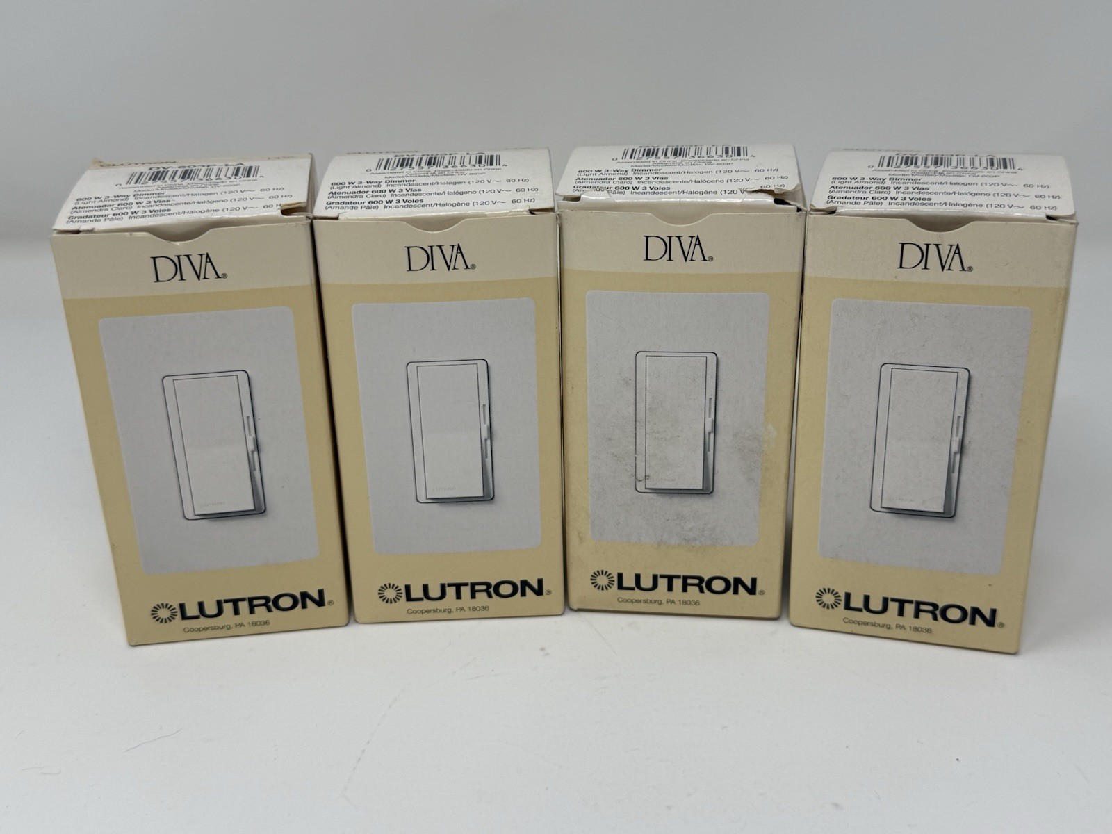 4X Lutron Diva DV-603P 3-Way Incandescent/Halogen Preset Dimmer Light Almond