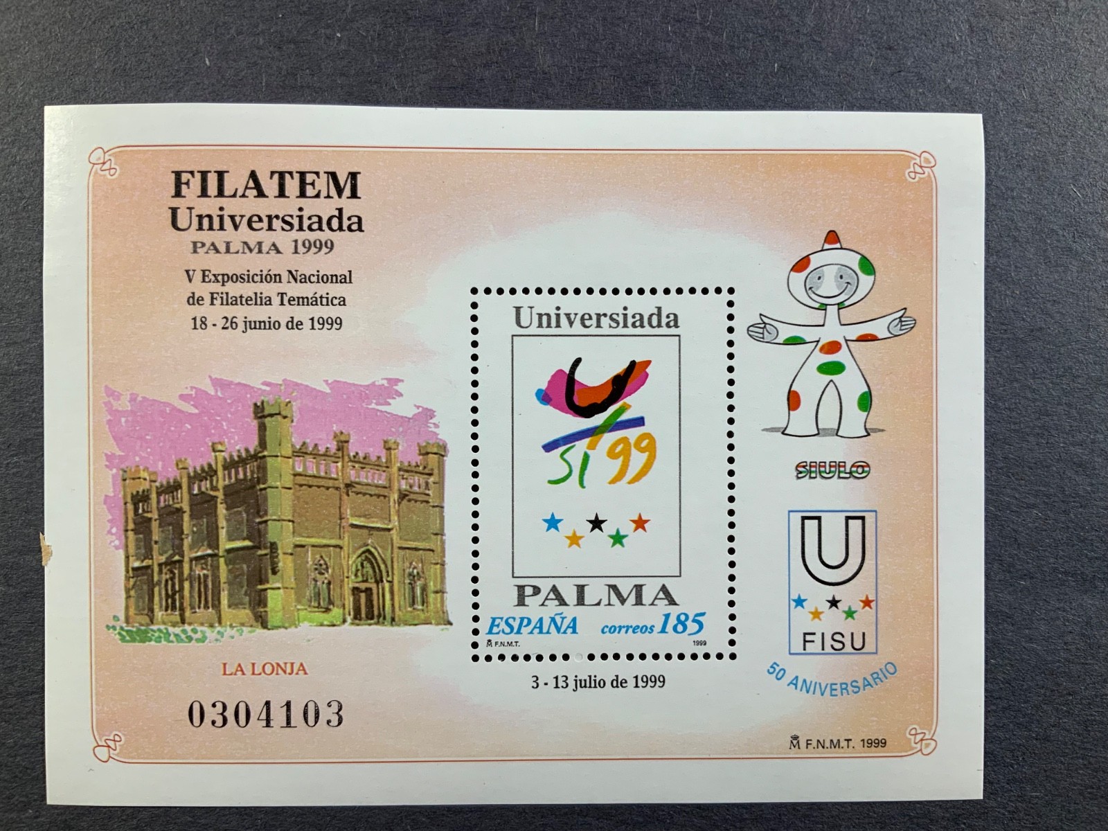 1999 Spain Sovenir Sheet. Flatem Universiada Palma 1999. MNH.