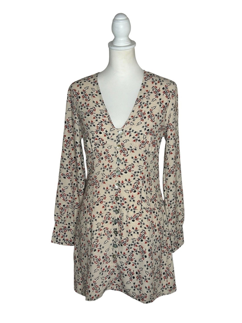 Nasty Gal NWT Cream Floral V-Neck Long Sleeve Dress Sz 6 Western Prairie Boho