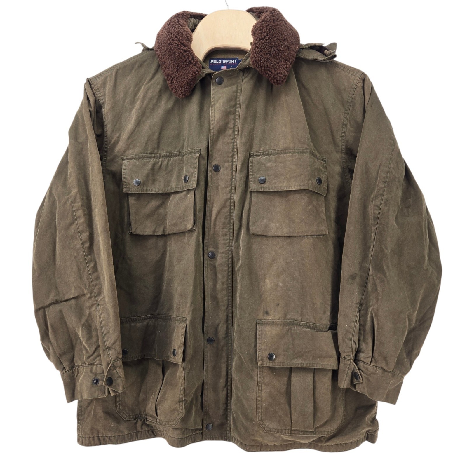 VTG Polo Sport Ralph Lauren Jacket Mens XL Green Utility Field Wool Sheep Distre