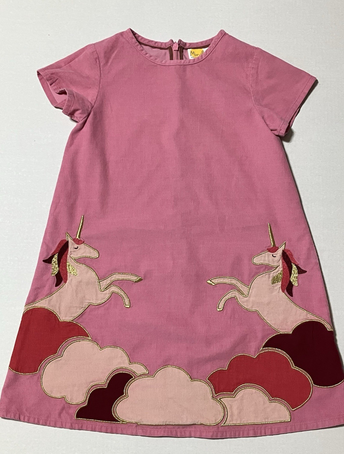 Mini Boden Jumper Dress 100% Cotton Narrow Wale Unicorn Appliqué   Girls 8/9Y