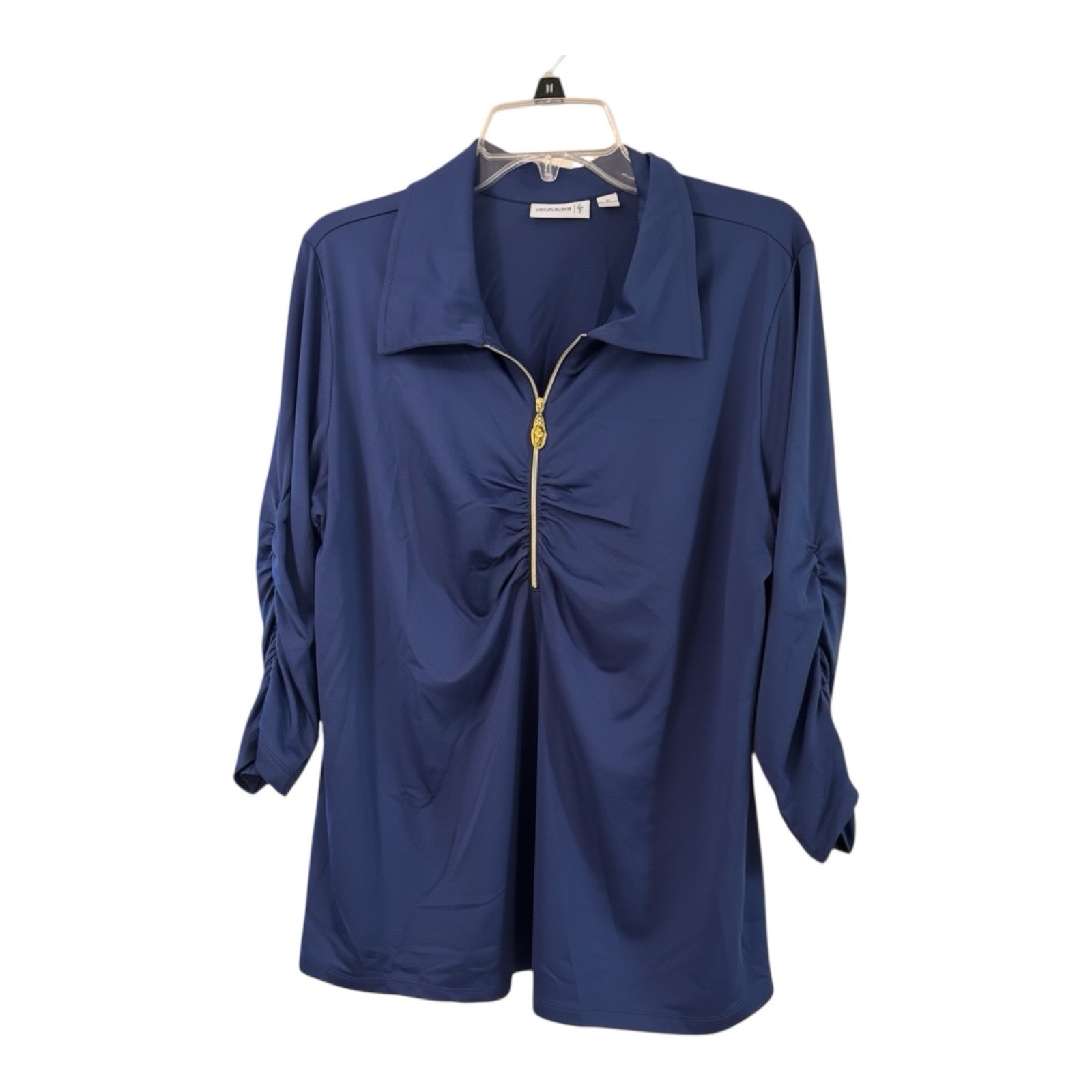 Susan Graver Women’s Blue Top 3/4 Sleeve Zip-Front Size 1X New Unworn Susan Graver Women’s Blue Top 3/4 Sleeve Zip-Front Size 1X New Unworn