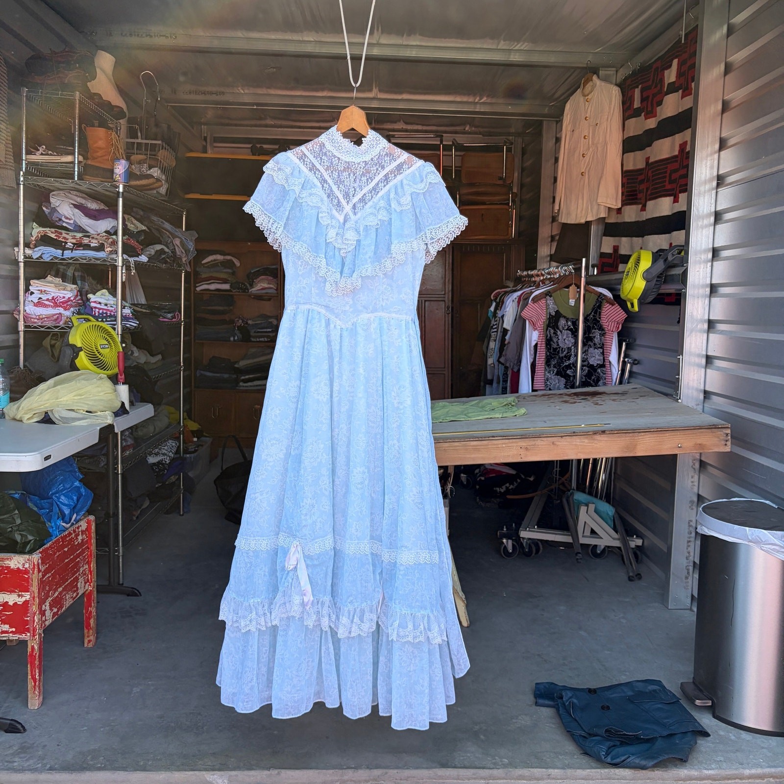 Vintage 1970s 80s Gunne Sax Victorian Baby Blue Lace Tulle Ruffle Dress Size 11 Vintage 1970s 80s Gunne Sax Victorian Baby Blue Lace Tulle Ruffle Dress Size 11