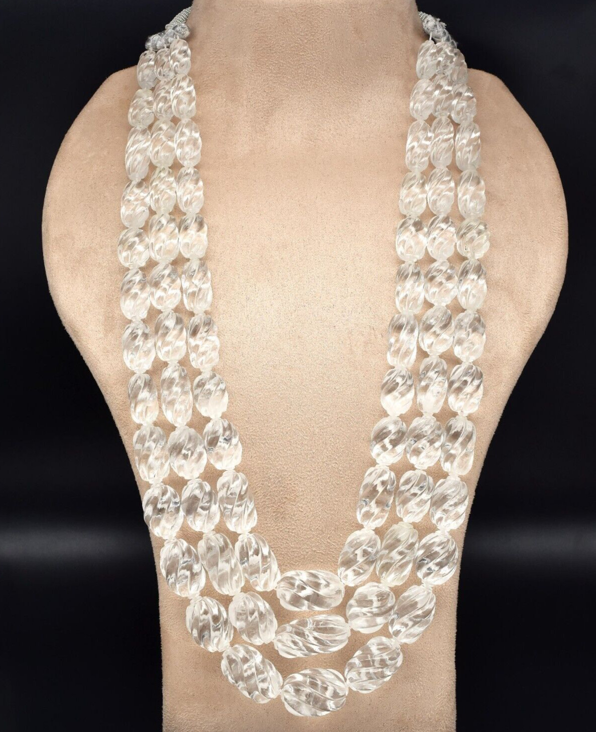 Certified Vintage Natural White Rock Crystal Quartz Necklace 1874 Ct Carved Oval
