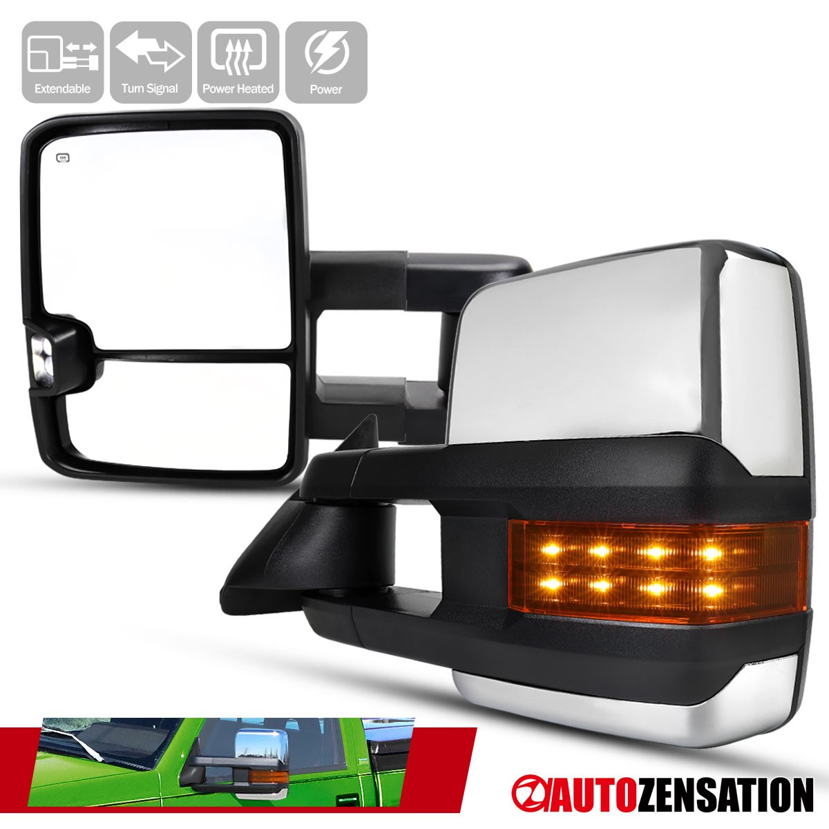 Fit 1999-2002 Silverado GMC Sierra Chrome Power Heat Tow Mirrors Pair LED Signal Fit 1999-2002 Silverado GMC Sierra Chrome Power Heat Tow Mirrors Pair LED Signal