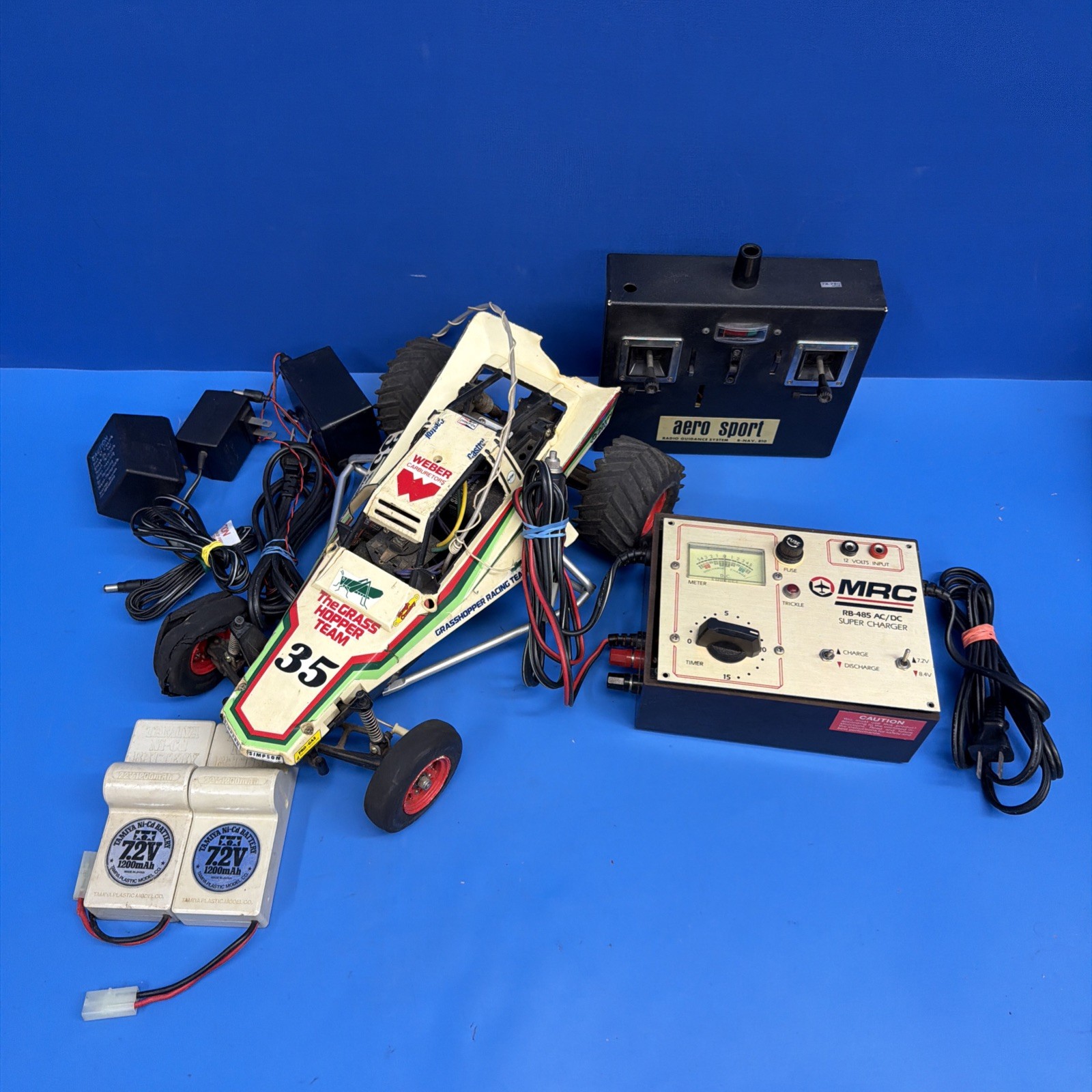 Vintage Tamiya Grasshopper RC Buggy Lot R-NAV 810 Chargers Batteries For Parts