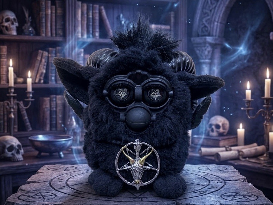 OOAK Furby The Dark Lord Gothic Satanic Goat Head Furby Non working art piece