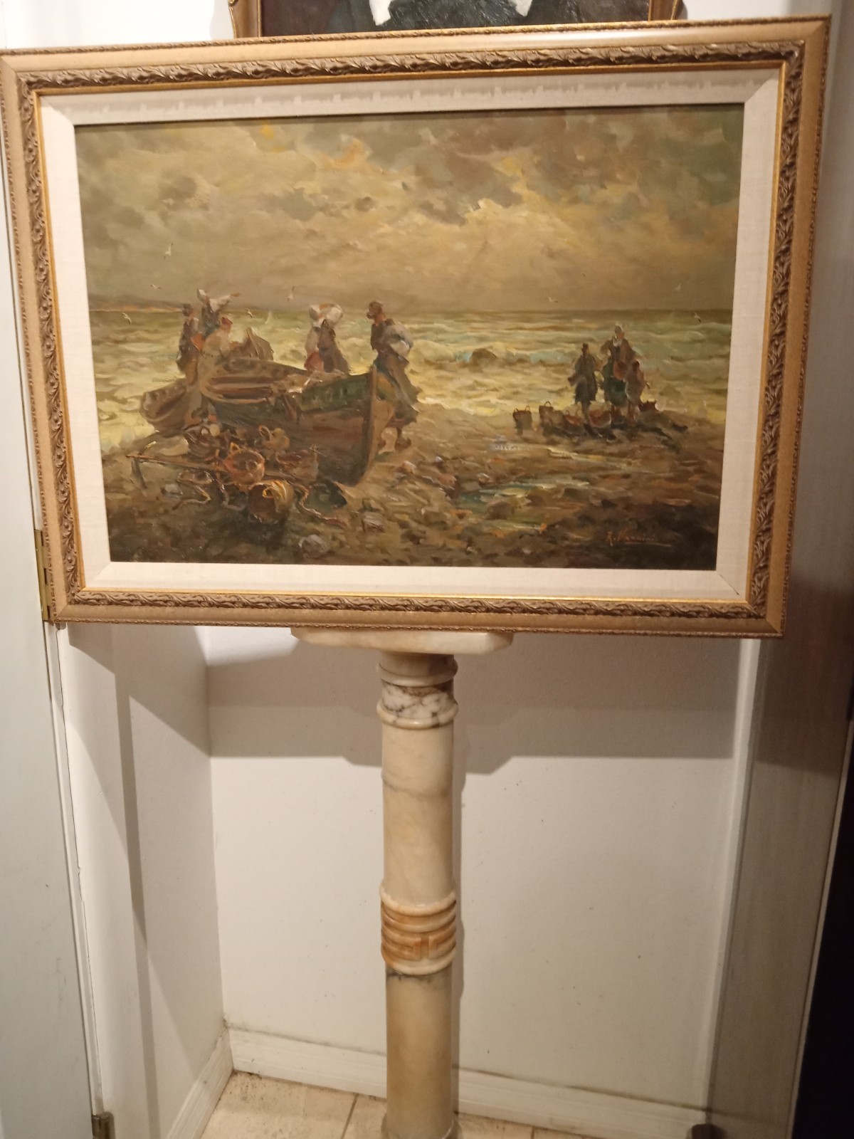 Impressionist Oil Painting On Canvas Coastal Seascape.. Italian Antique.Framed Impressionist Oil Painting On Canvas Coastal Seascape.. Italian Antique.Framed
