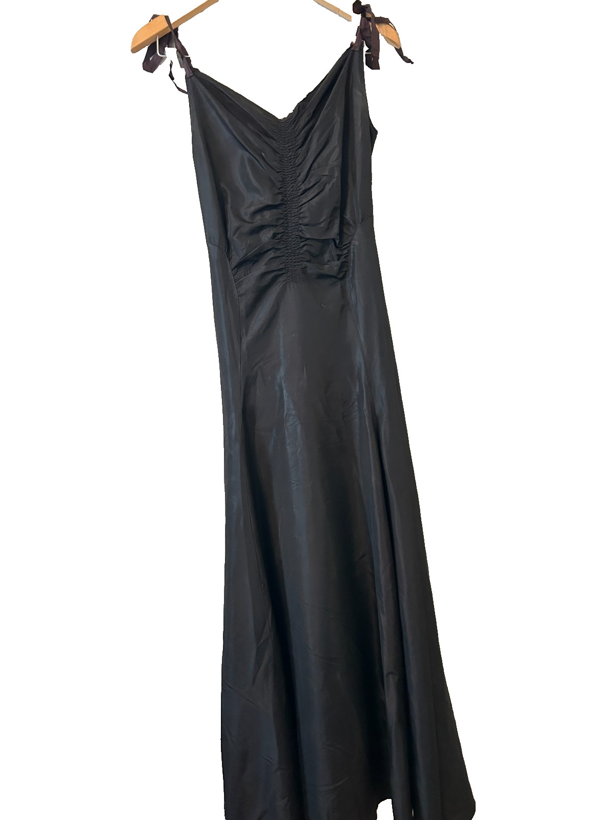Vintage 1930s Black Taffeta Slip Dress Plunge Back Gown 136\