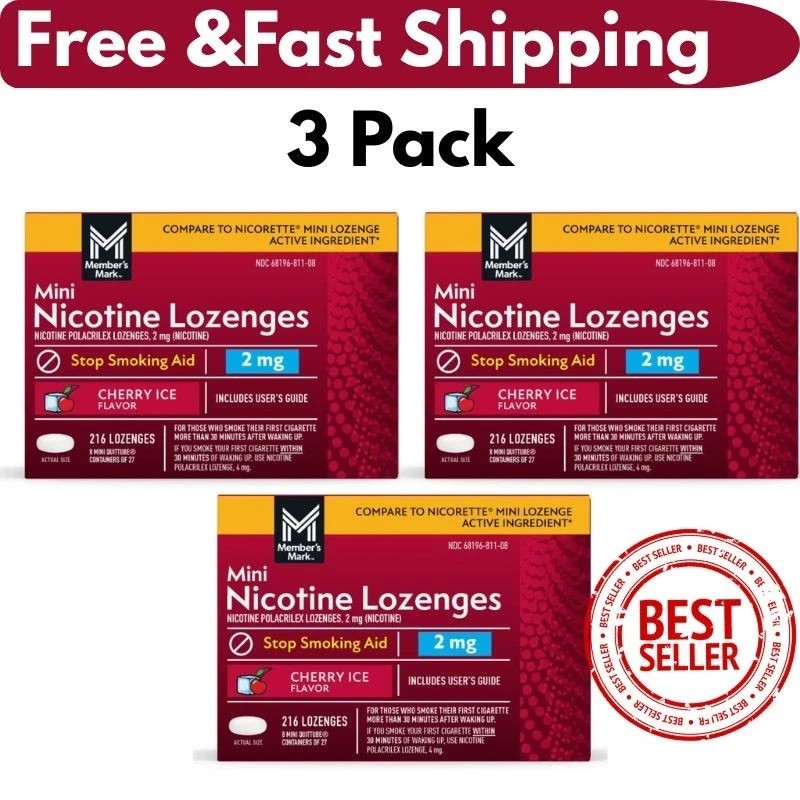 3 Pack Member’s Mark Nicotine Mini Lozenge Cherry 2 MG . 216 ct.
