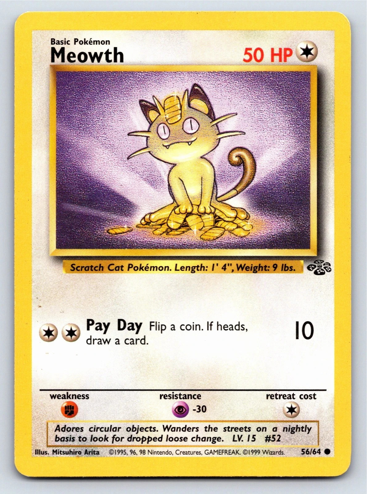Meowth NM Pokemon 56/64 Jungle Vintage Normal Basic Near Mint Unlimited Regular Meowth NM Pokemon 56/64 Jungle Vintage Normal Basic Near Mint Unlimited Regular