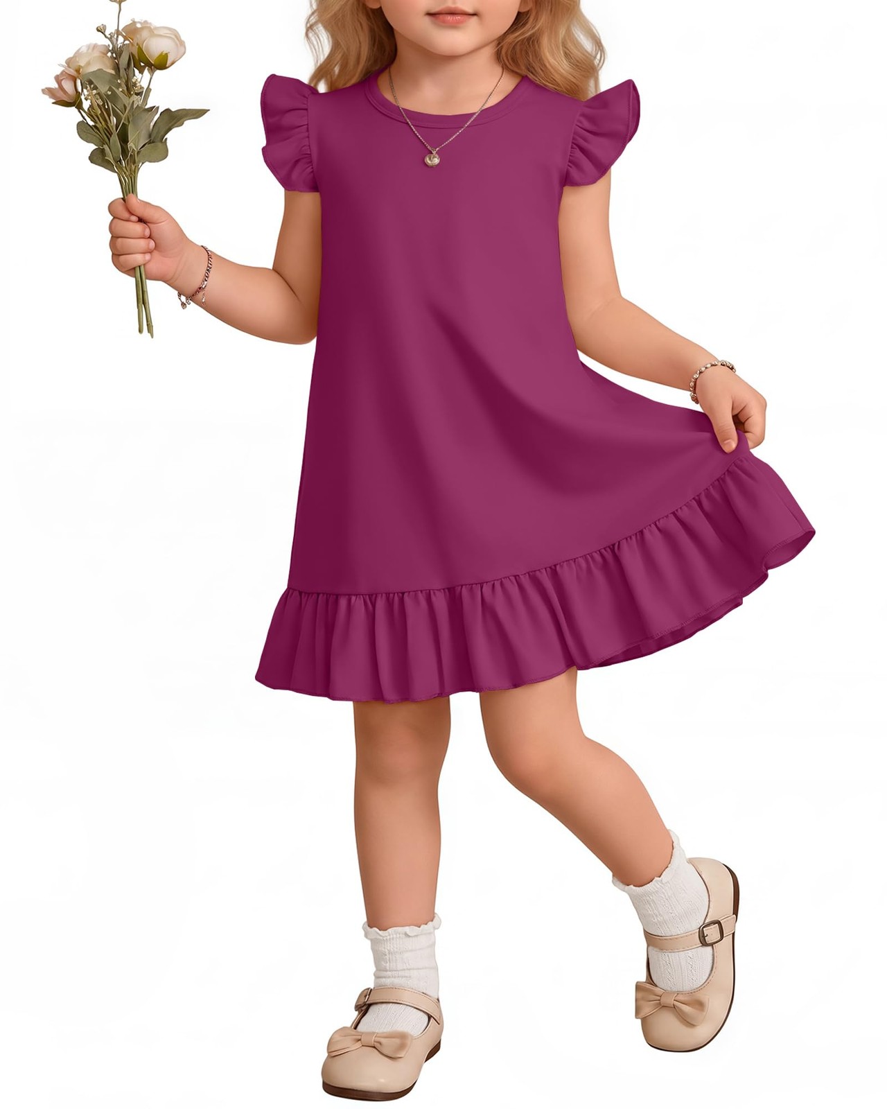 Custoneei Toddler Girls\' Ruffle Dresses, Fuchsia, 18-24 Months