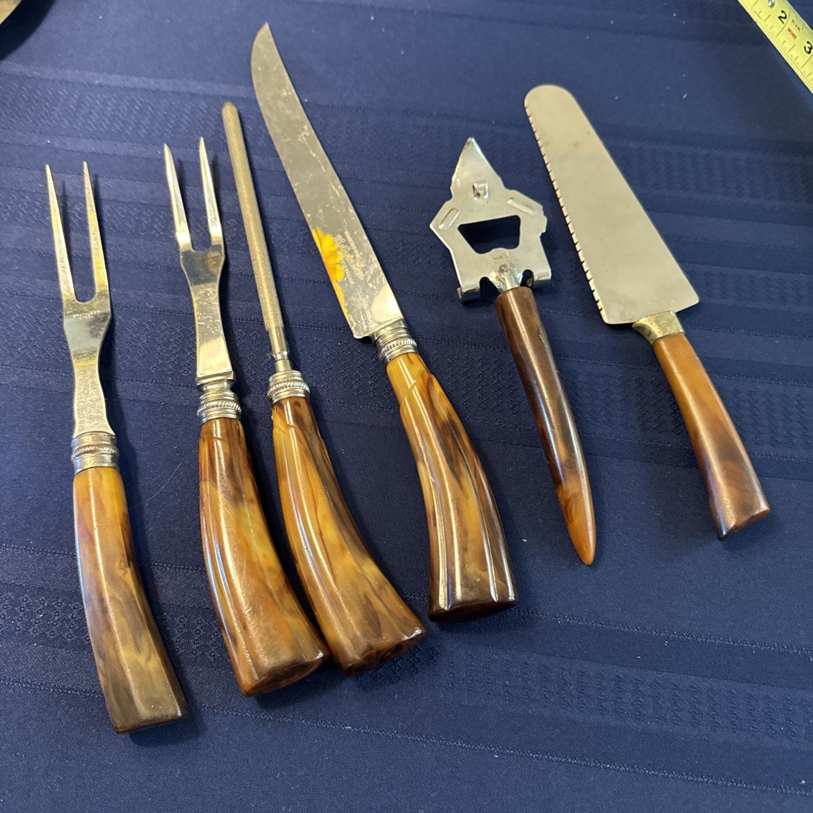 Antique Set of Carving Knife, 2Fork & Sharpener Bakelite Sheffield England set 6 Antique Set of Carving Knife, 2Fork & Sharpener Bakelite Sheffield England set 6