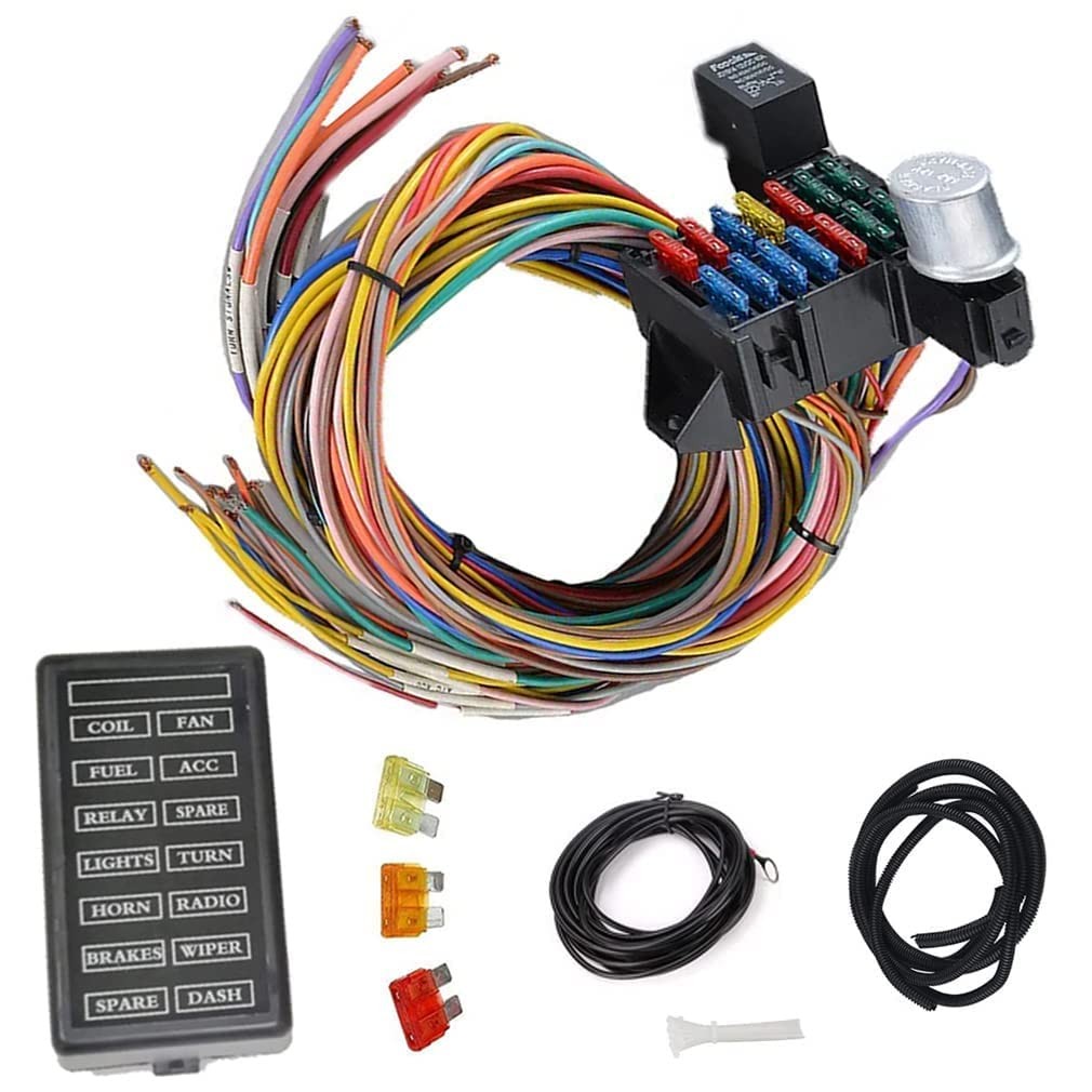WZruibo Wiring Harness 14 Circuit Universal,Circuit Wiring Harness Kit 14 Fus...