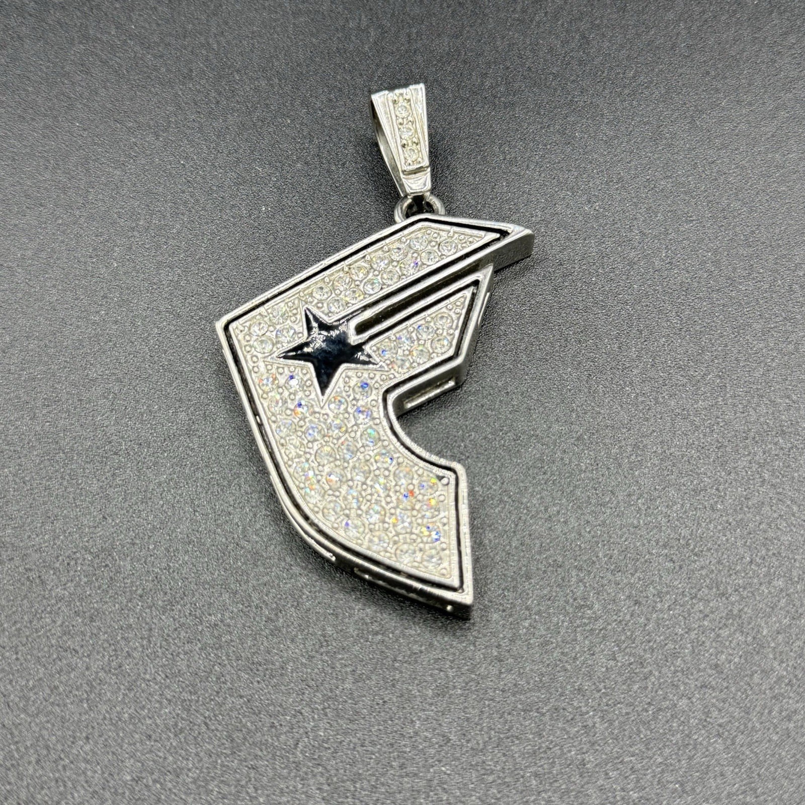 Vtg Y2K Famous Stars And Straps Iced Out 4”x2” Metal Pendant *RARE* Vtg Y2K Famous Stars And Straps Iced Out 4”x2” Metal Pendant *RARE*