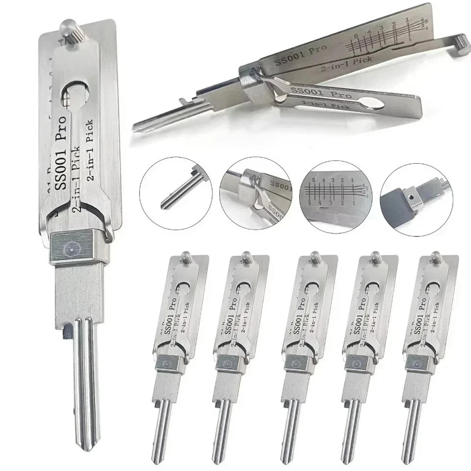 2-in-1 Stainless Steel Key Decoder Tool Precision Hook Lock Pick Portable