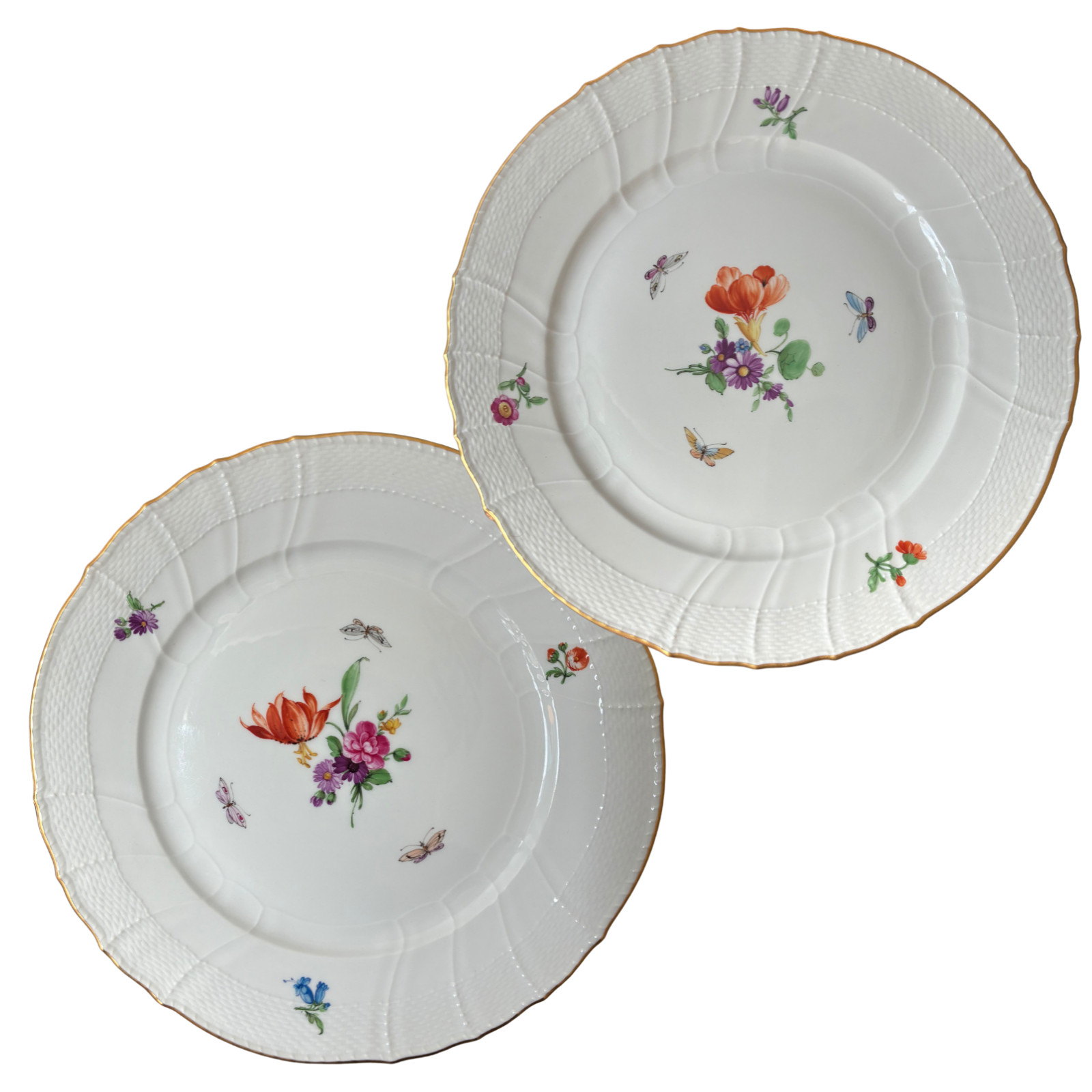 Antique KPM Berlin Neuosier Plates Hand Painted Florals Butterflies c.1890–1915