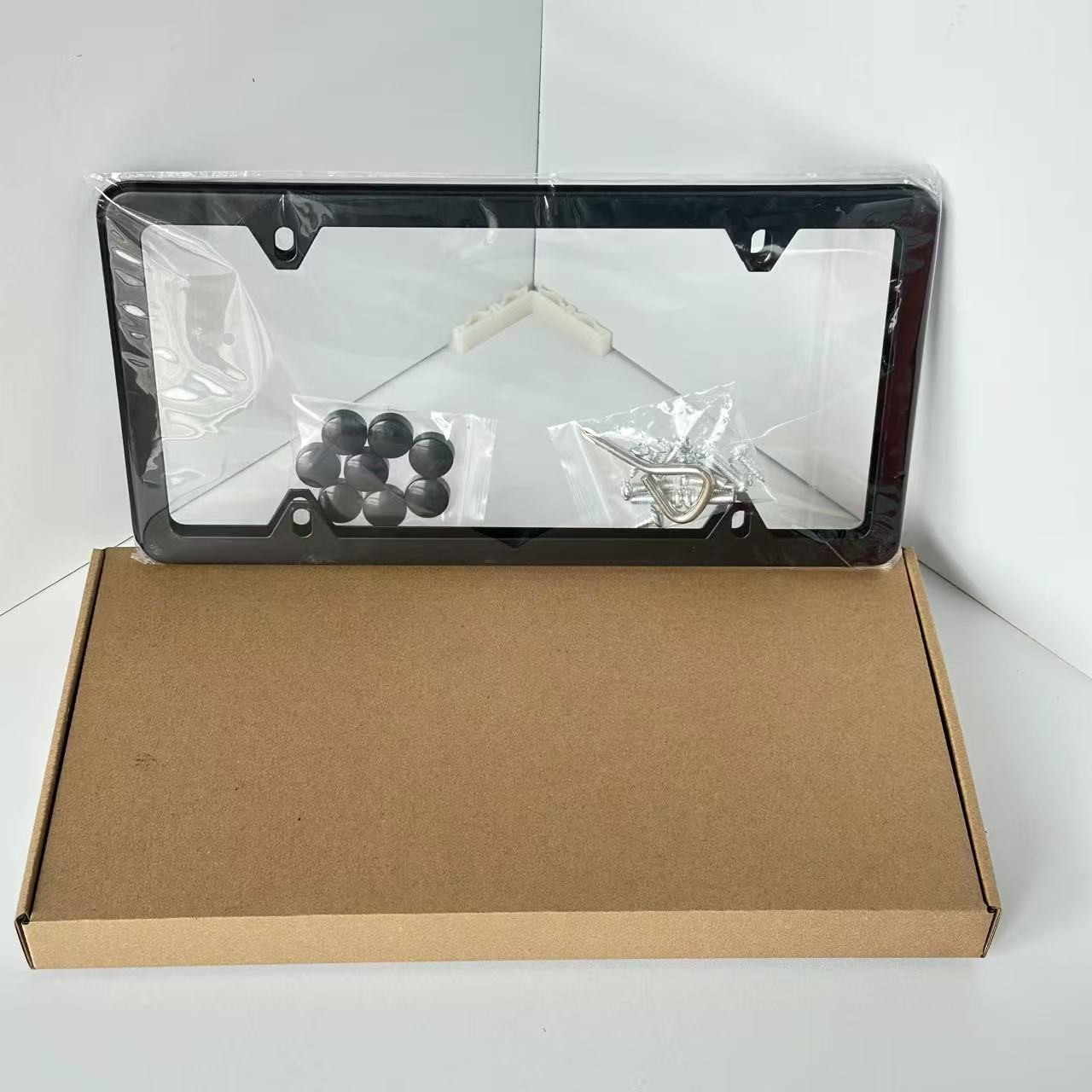 2X Black Stainless Steel License Plate Frame Slim Front & Rear Car Tag Cover