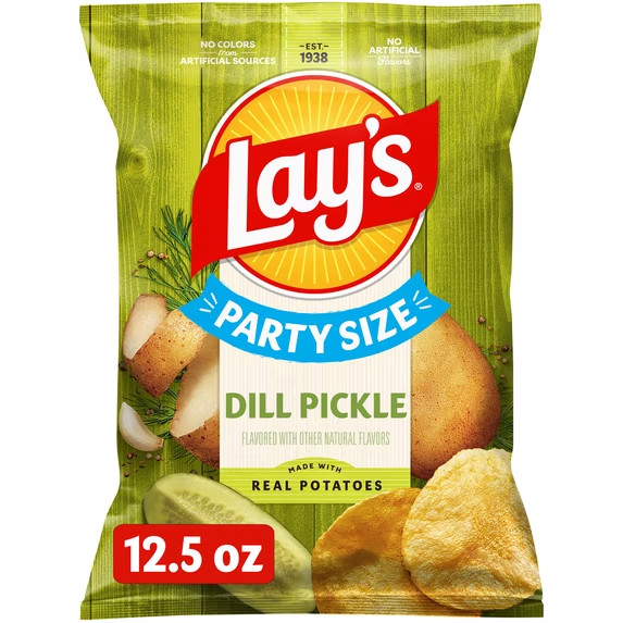 Lay\'s Dill Pickle Flavored Potato Chips, Party Size, 12.5 oz Bag