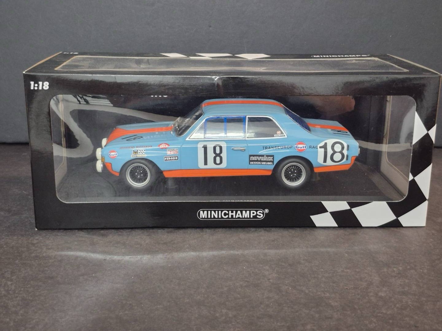 RARE 1/18 Minichamps #18 Opel Commodore A 24h Spa 1971 Gulf Racing Diecast