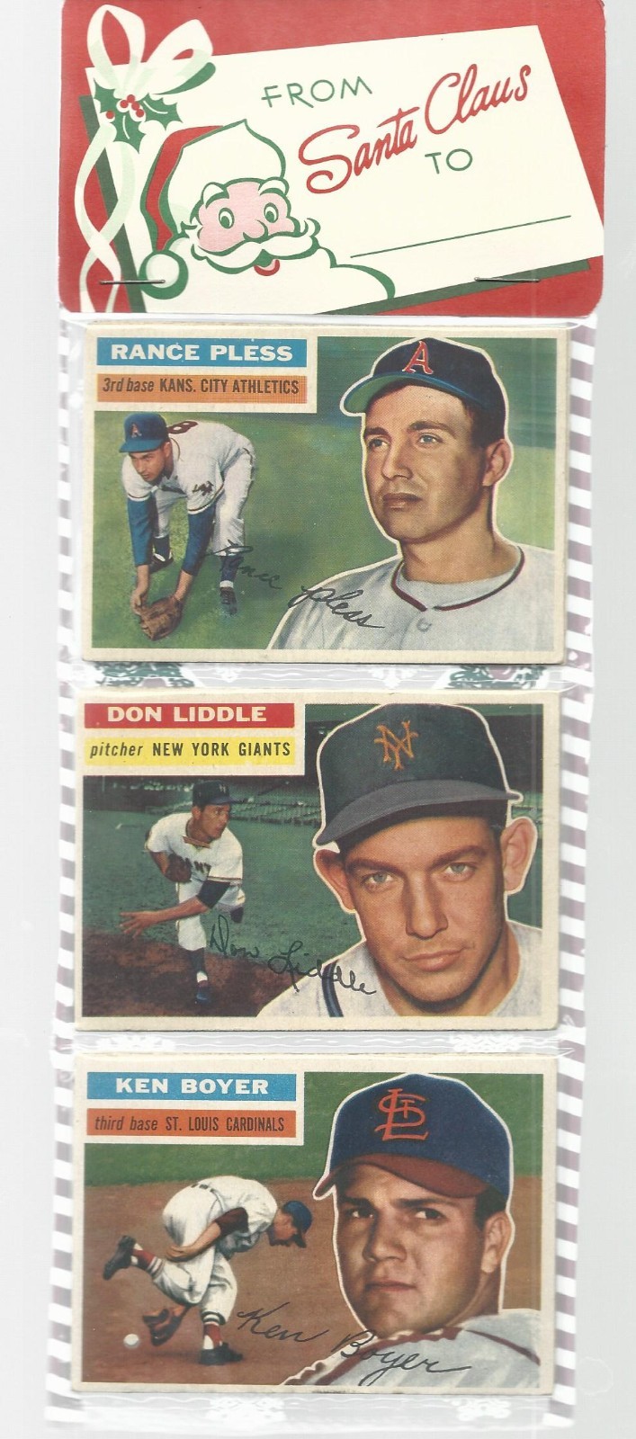 1956 TOPPS Christmas RACK PACK  HOFER L APARICIO R/ GIANTS TC/K BOYER/POS MANTLE