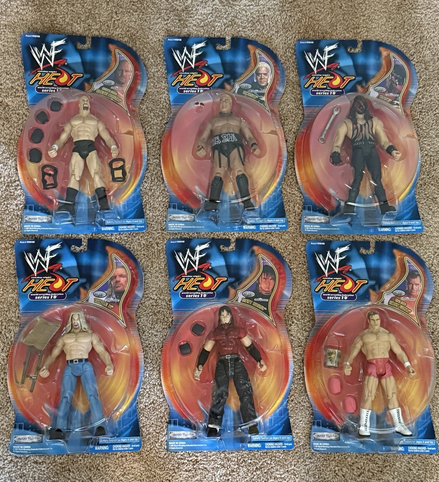 JAKKS WWF Sunday Night Heat Series 10 Complete Set (x6) Hardy Kane Rikishi HHH JAKKS WWF Sunday Night Heat Series 10 Complete Set (x6) Hardy Kane Rikishi HHH